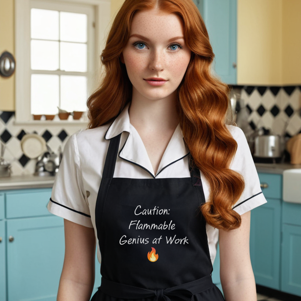 Caution - Flammable Genius at Work Organic cotton apron
