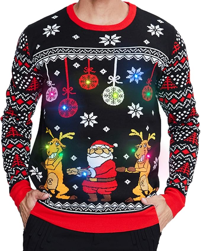 Light Up Knitted Ugly Christmas Sweater with Multi-Colored Led Flashing Lights