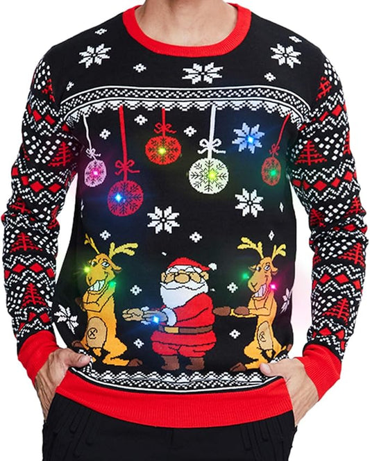 Light Up Knitted Ugly Christmas Sweater with Multi-Colored Led Flashing Lights