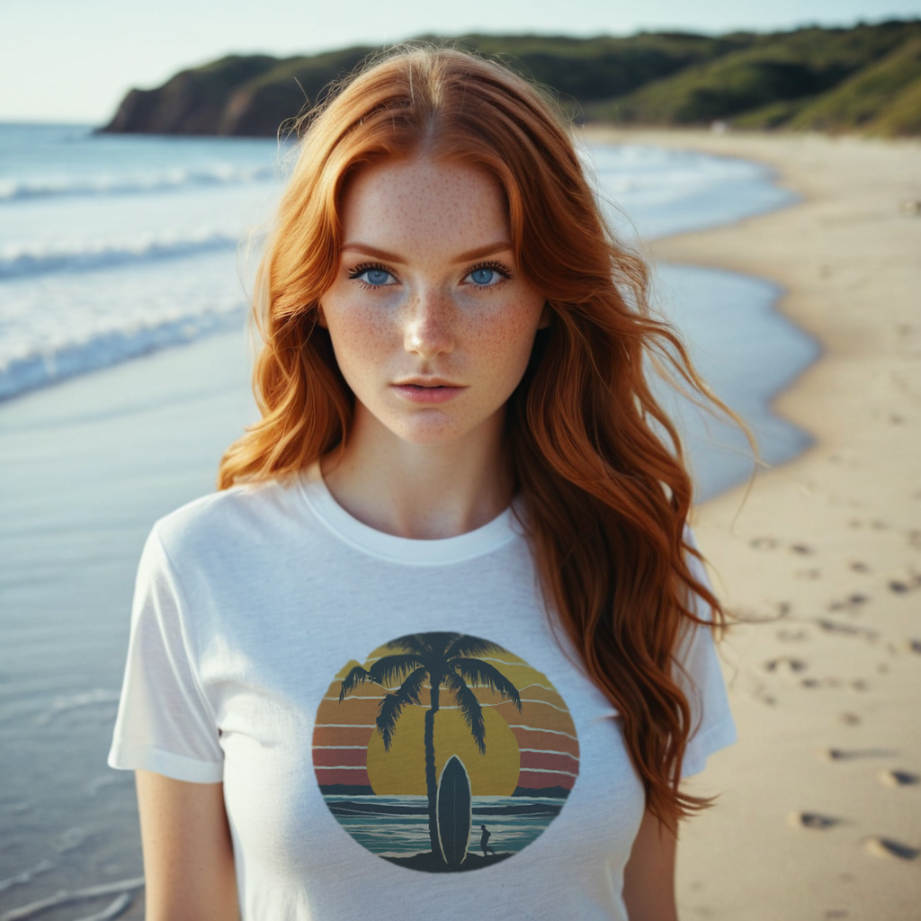 1970s Surfer Palm Tree Sunset T-Shirt